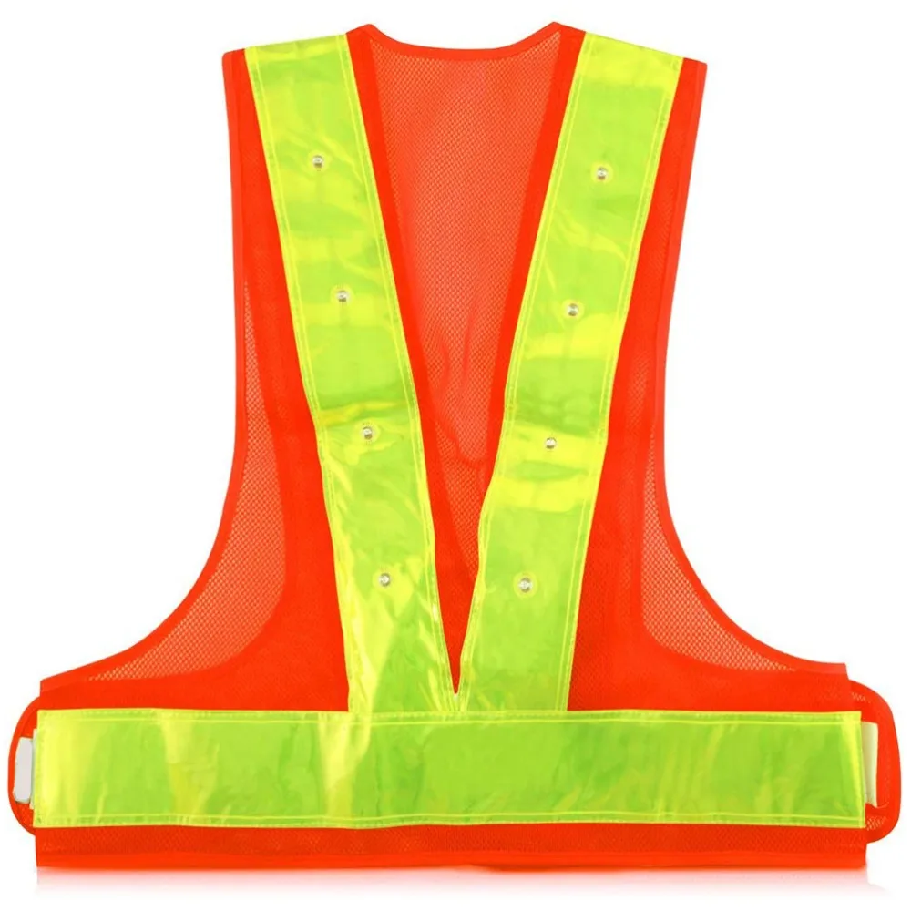 Mesh Fabric LED Safety Vest LED Lights Sleeveless Reflective Safety Vest Breathable Reflective Strips Shell Road Construction