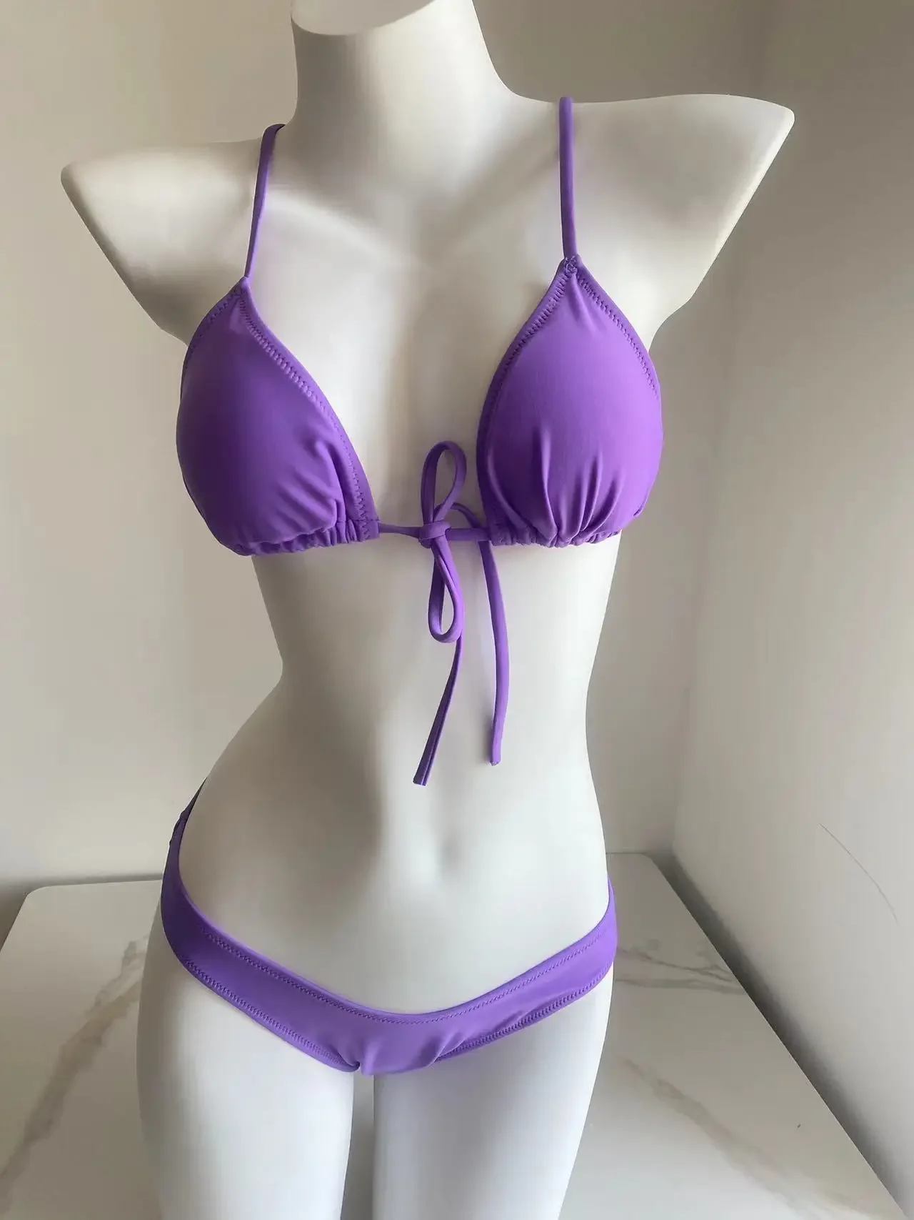 

Solid Purple Biquinis Bandage Bikinis Sexy Bathing Suit 2024 Swimsuit Swimwear Women Bikini Sets Triangle Beachwear