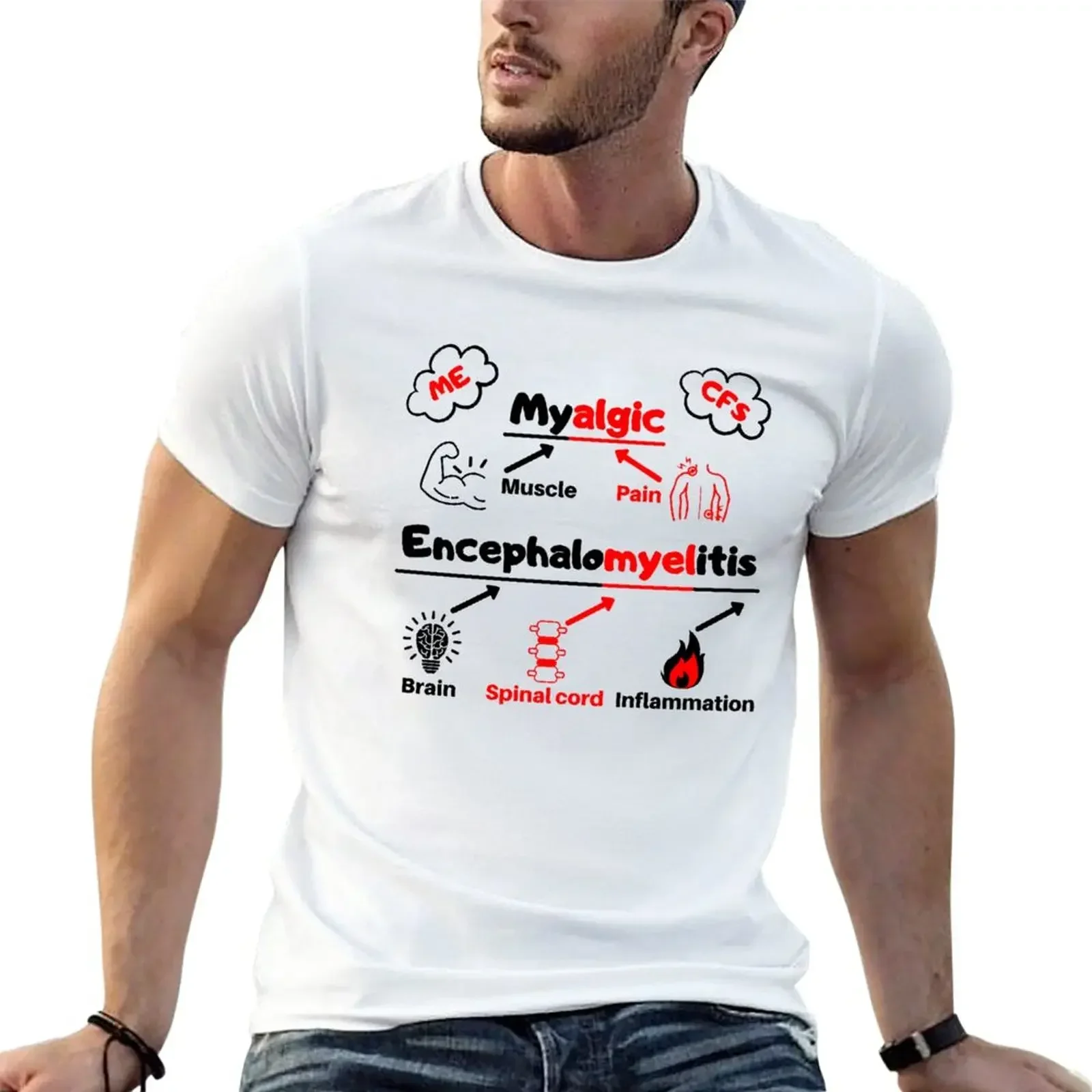 ME/CFS Awareness: Red ME Definition Cartoon (with abbreviations) T-Shirt vintage korean fashion anime shirts men