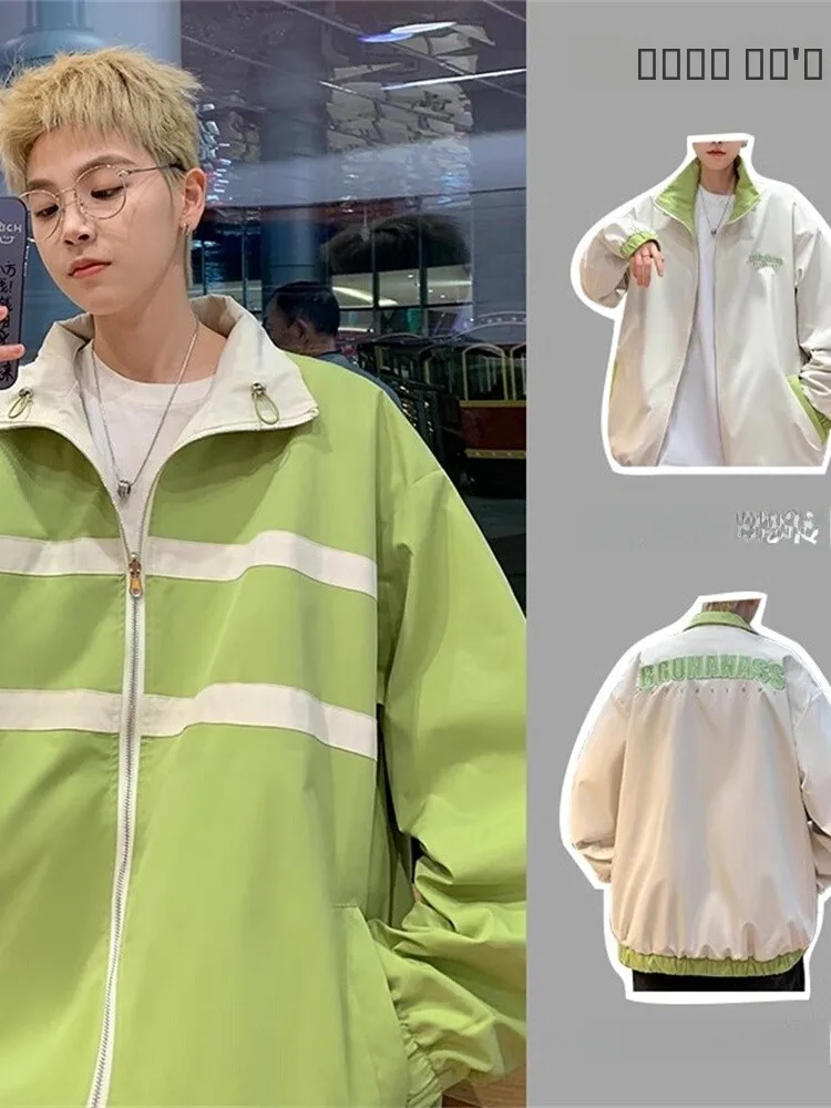 

Повседневная модная мужская куртка оверсайз на весну, универсальная, свободного кроя, в американском стиле, на молнии, с длинными рукавами