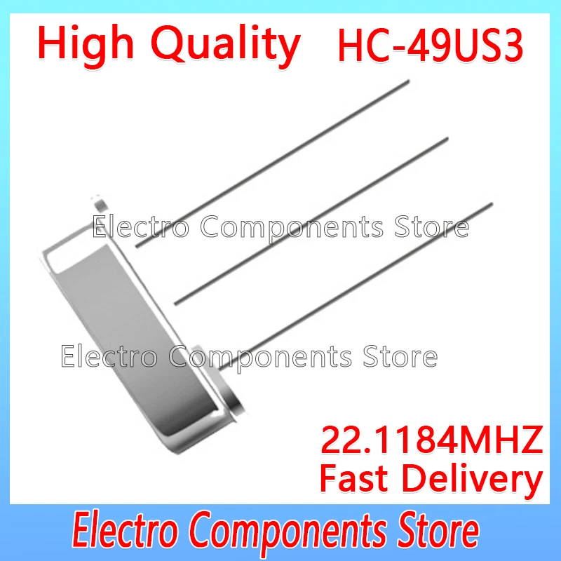10 Stks/partij Dip Passieve Kristaloscillator HC-49S 49S 3pin Dip-3 22.1184Mhz Kristal HC-49US3 20pf ± 20ppm Kwartsresonator 22.1184M