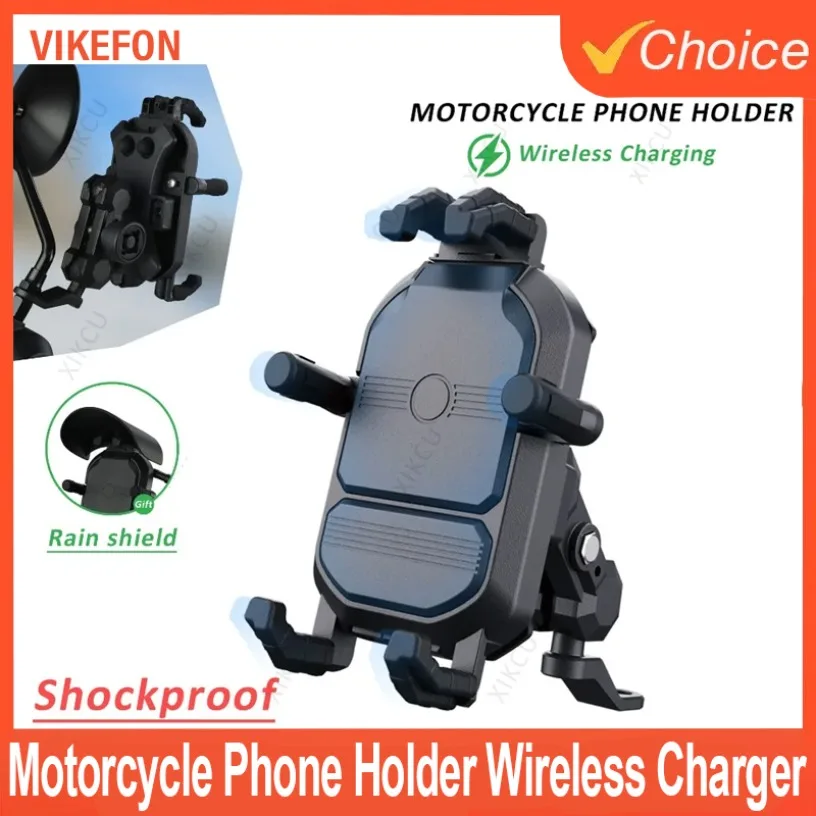 

For Smartphone Bicycle Motorbike Stand Motorcycle Navigation Phone Holder Shock-absorbing & Light Blocking 15W Wireless Charger