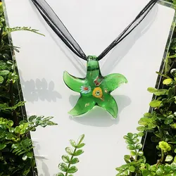 2 pieces of creative ocean style multi-color starfish inner flower glass pendant necklace, fashionable women's jewelry
