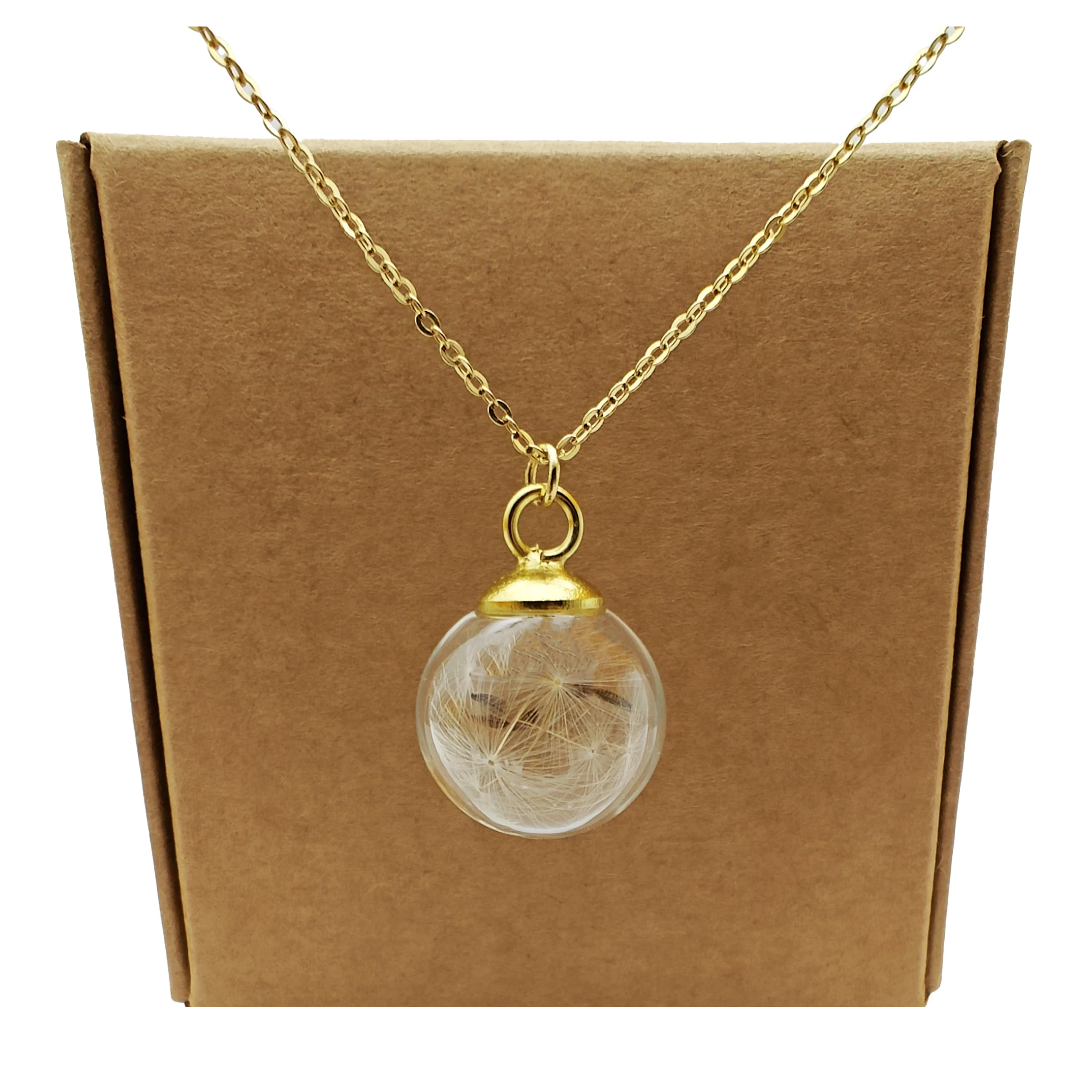 Dandelion Make a Wish Glass Ball Pendant Gold Color Chain Necklace Women Choker Boho Fashion Jewelry Bohemian Vintage Handmade