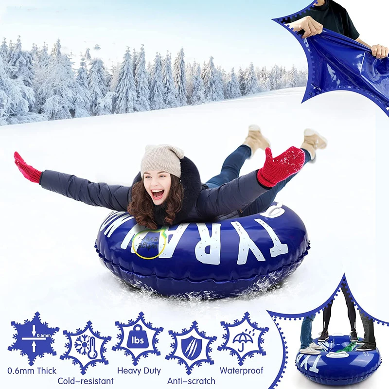 Snow Pvc Tube Sled for Kids Adults   47 Inch Large Inflatable Sleds Tube with Towable Rope - Inner Tube Sledding for Winter