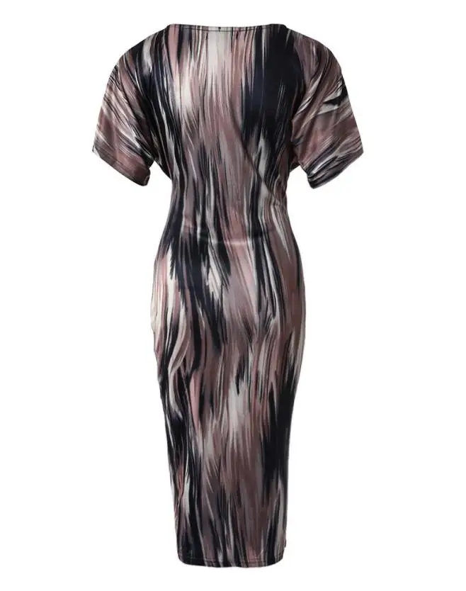 Robe mi-longue à imprimé abstrait à col en V pour femmes, manches évasées torsadées, jupe maxi maigre, robe chic sexy, dernier, été, automne, 2024