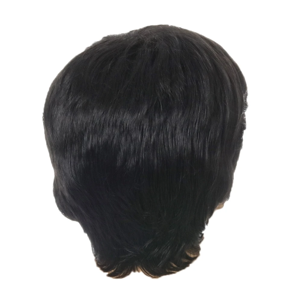 

Fashion Wig Short Black Male Straight Synthetic Wig for Men Hair Fleeciness Realistic Natural Black Toupee Wigs