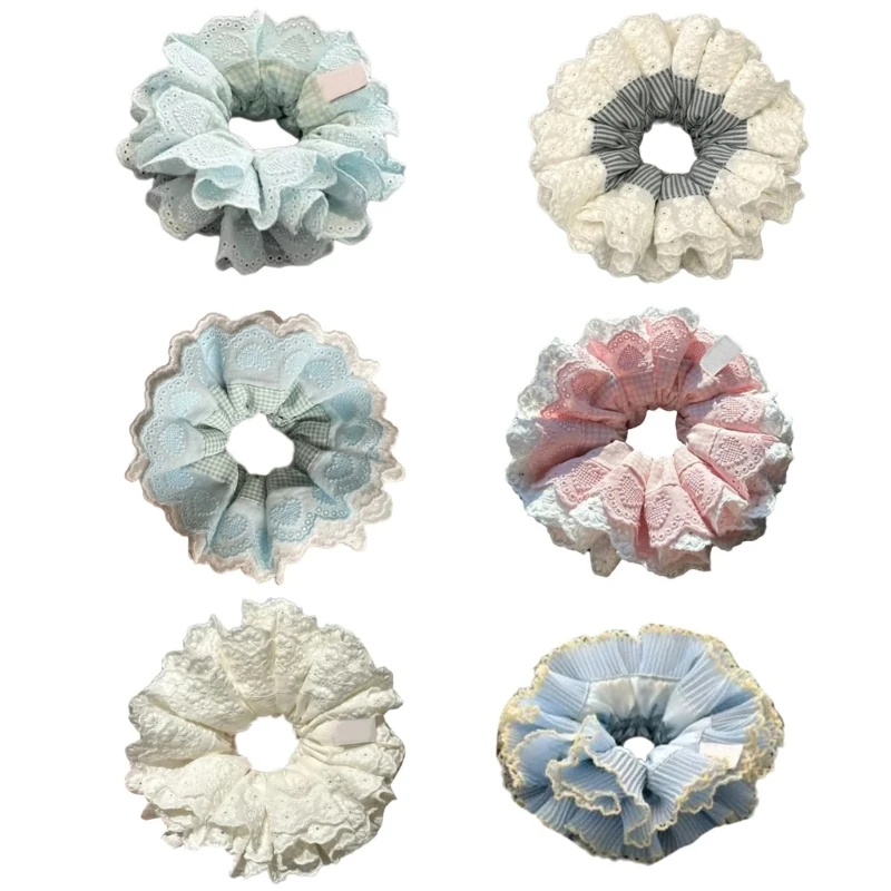 Ruffled Scrunchies Blue Lacework Multi Layer Hair Tie Hair Rope Scrunchies Costume Laciness Hair Tie Scrunchies Hair Tie