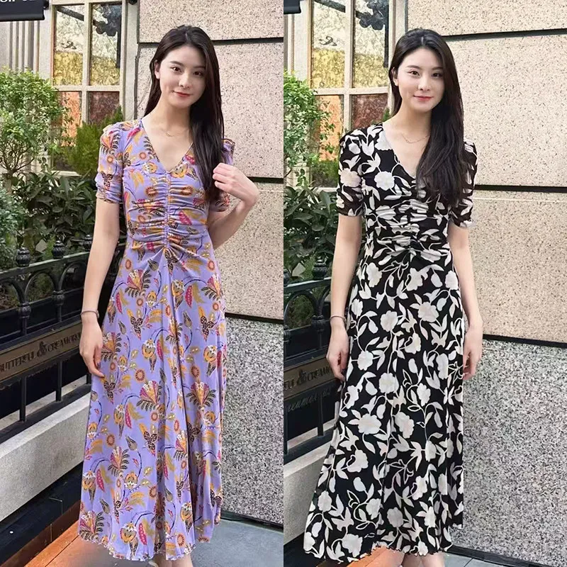 

2026 Spring Summer New Arrival | Lilac Floral Print V-Neck Mesh Dress | Reversible Slim Fit Design | Sexy & Elegant Style