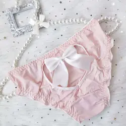 Japanese girls underwear panties ice silk breathable and comfortable heart-shaped hollow bow sexy low waist briefs women