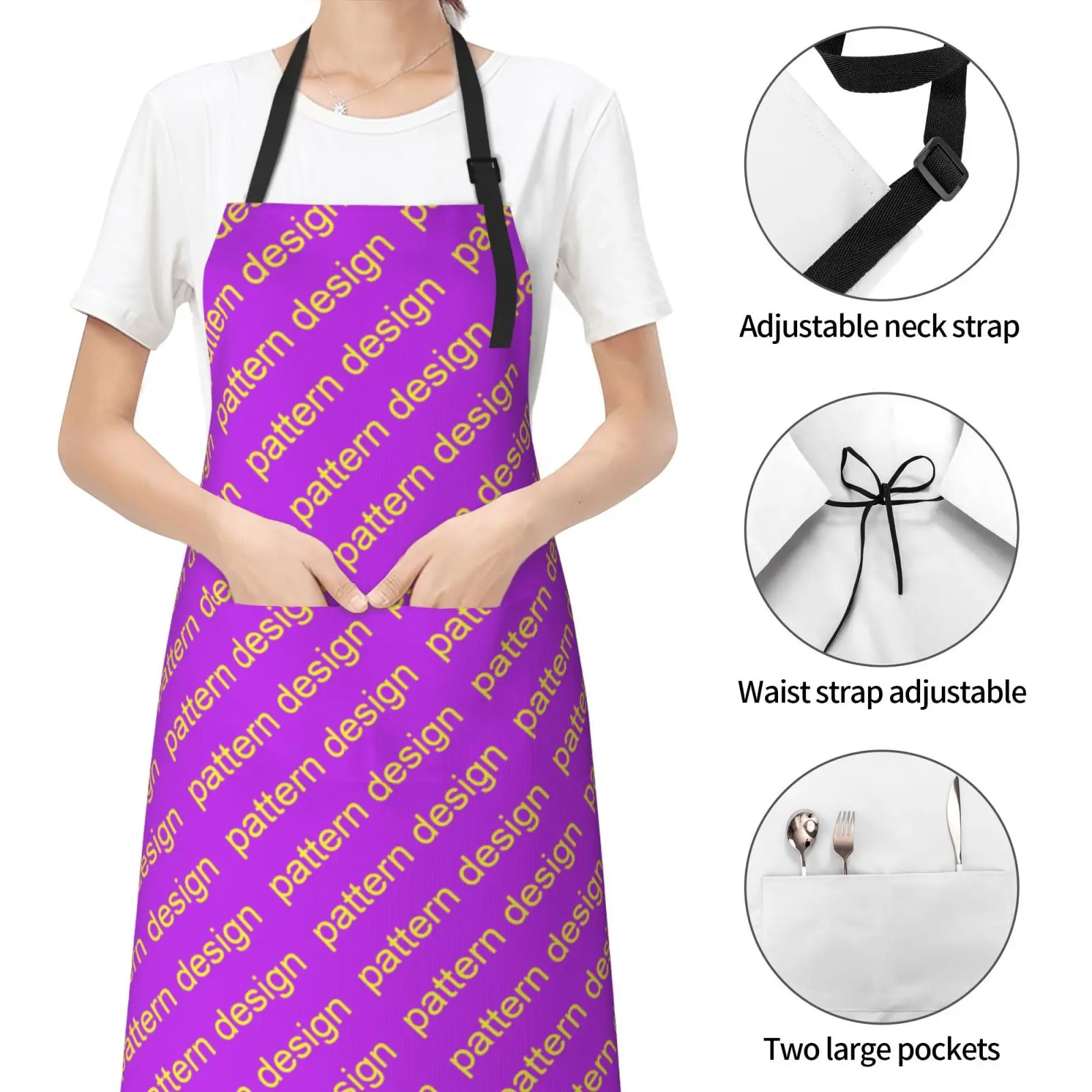 Print On Demand Waterproof Apron Oxford Cloth Custom Design BBQ Grilling Bib Heavy Duty Oilproof Kitchen Smock 2 Front Pockets