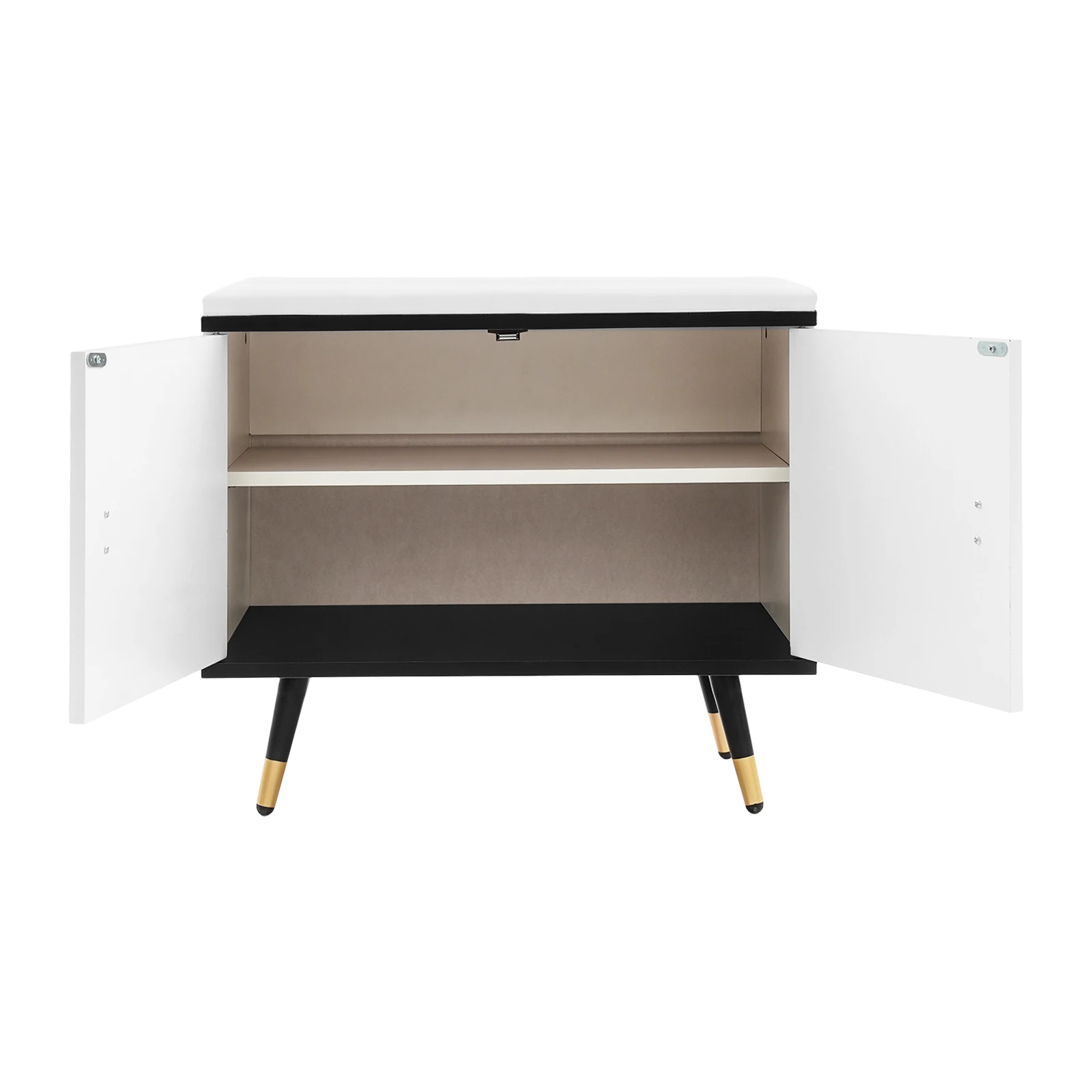 مقعد أحذية حديث قائم بذاته مع مساحة تخزين من طبقتين وقسم قابل للإزالة، وأرجل معدنية، وقدرة تحميل 100 كجم لغرف المعيشة