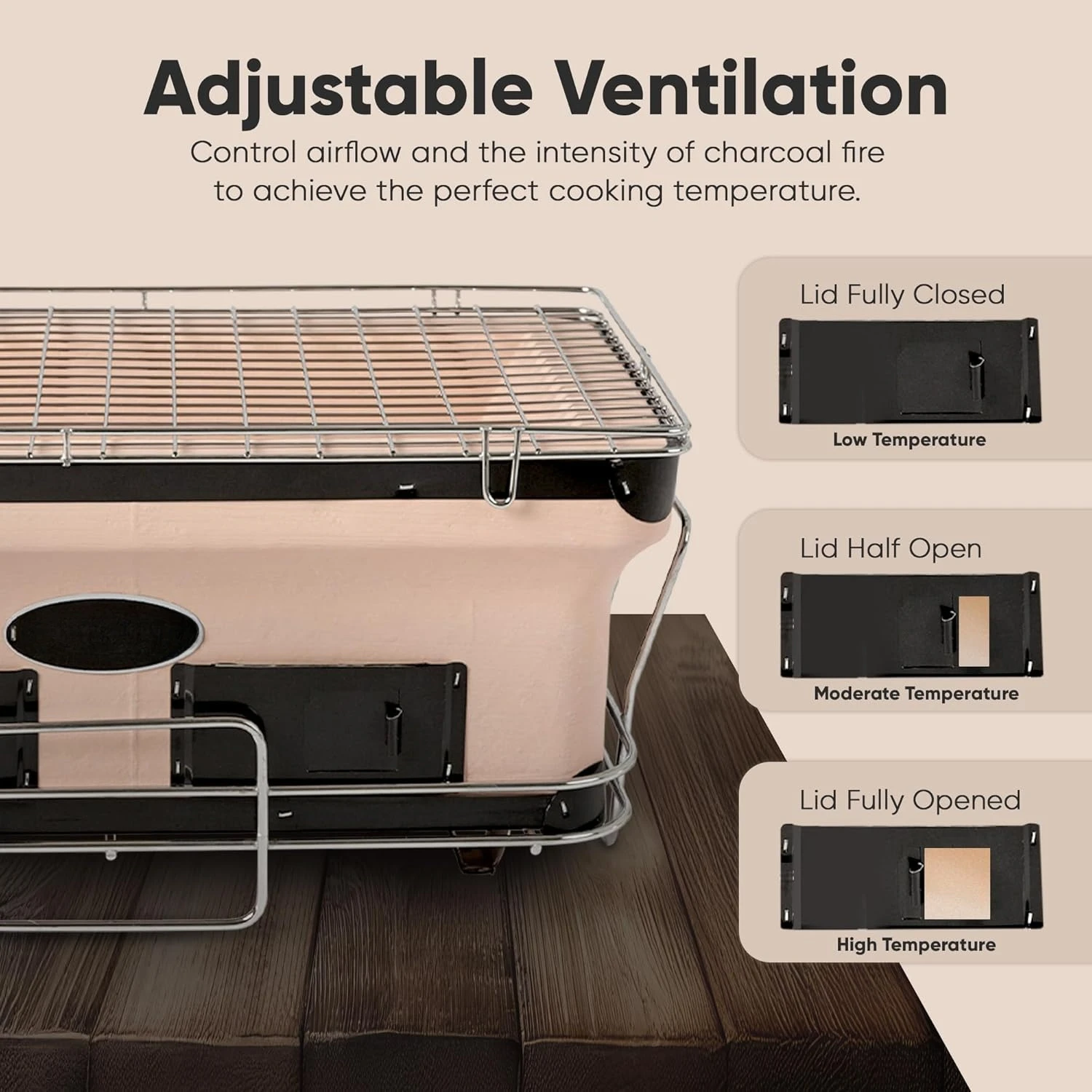 

60450 Internal Grates Charcoal Chrome Cooking Grill Japanese Table BBQ Handmade Using Clay Adjustable Ventilation