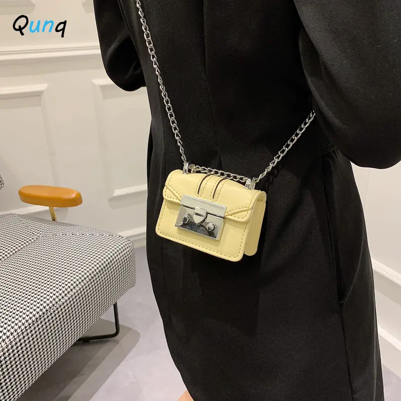 Qunq 2023 Summer INS New Fashion Girls PU Solid Mini One Shoulder Lovely Chain Casual Accessory Cross-Body Bag Holiday Gift