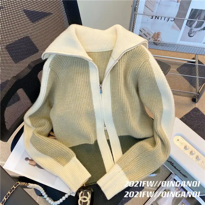 Zipper sweater cardigan female spring 2023 new women solid fashion design small Japanese loose cardigan sweater female top