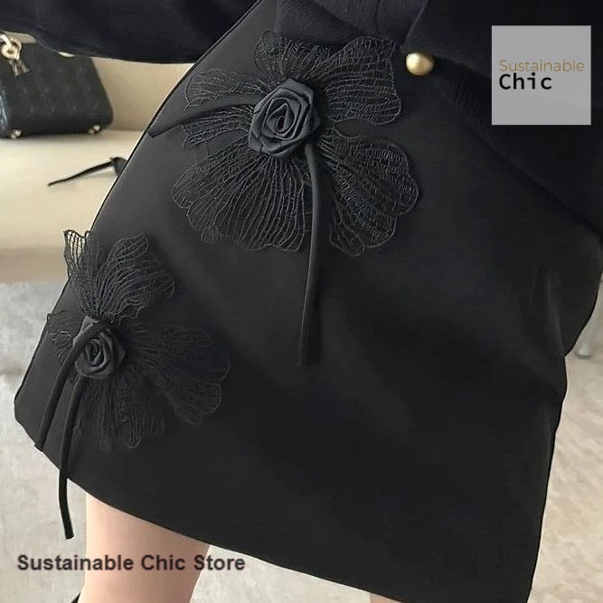 

Korean luxury three-dimensional spring and summer rose suit skirt female spring and summer new high waist slim temperament Joker
