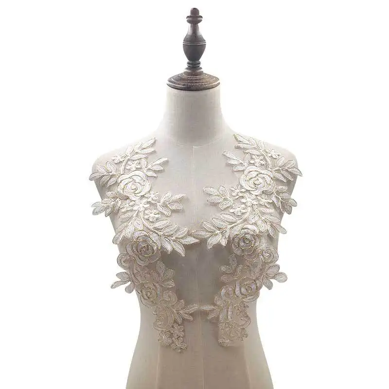 Elegant เย็บปักถักร้อยผ้า Applique สีขาวดอกไม้ลูกไม้ Organza ฐานผ้าผู้หญิงเสื้อผ้าอุปกรณ์เสริม