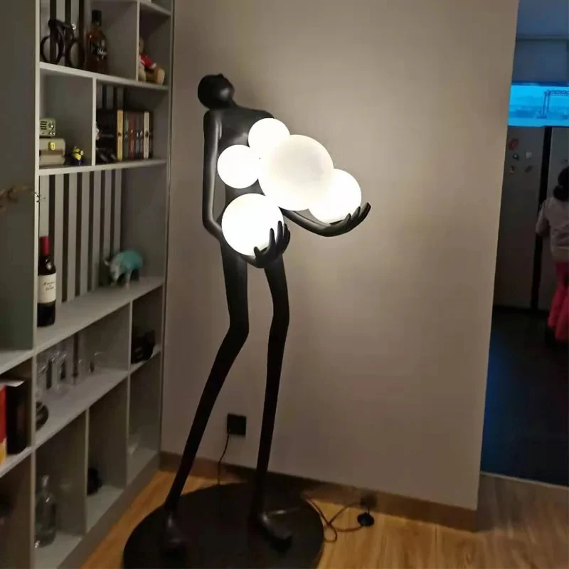 Modern Sculpture Floor with LED Human Body Sensor Iron Glass for Office Ho