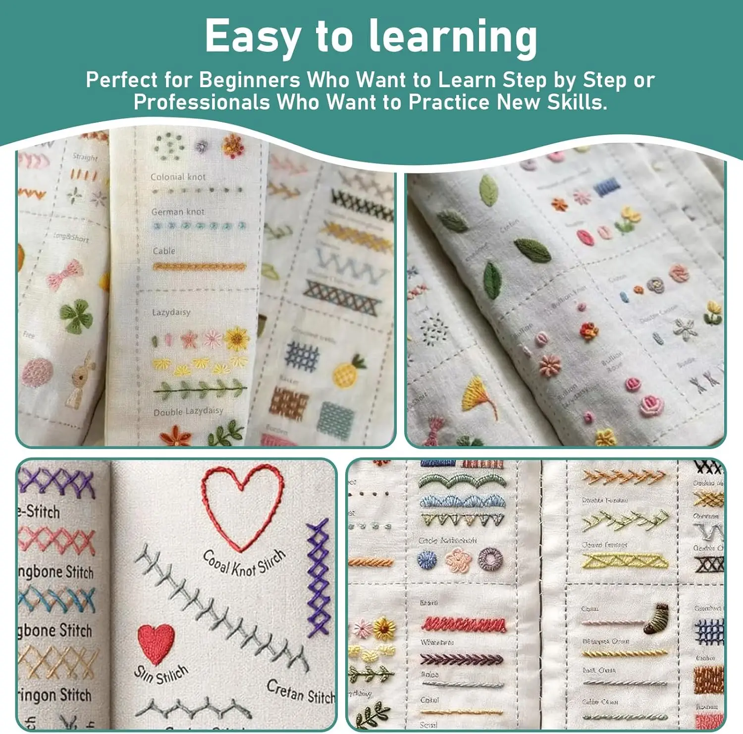 Basic Hand Embroidery Stitches Book for Beginners Adults DIY Sewing Guide Book with Step-by-Step Tutorials Craft Sewing Kit