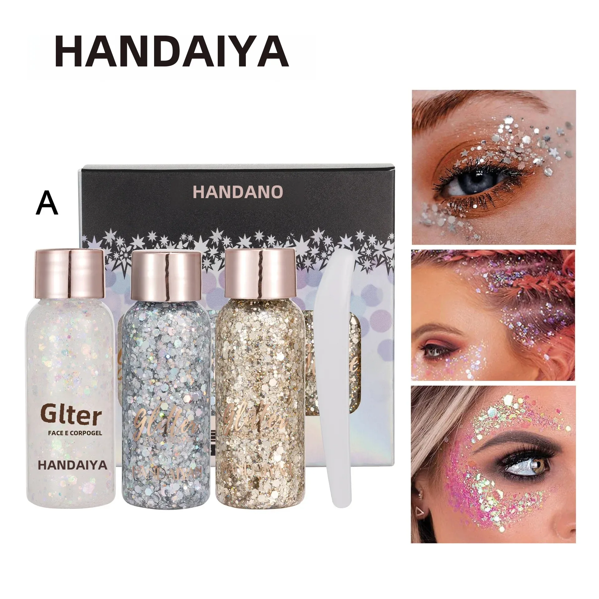 3 pçs lantejoulas olho glitter conjunto prego & cabelo corpo rosto adesivos gel arte creme diamante jóias para festa festival maquiagem decoração