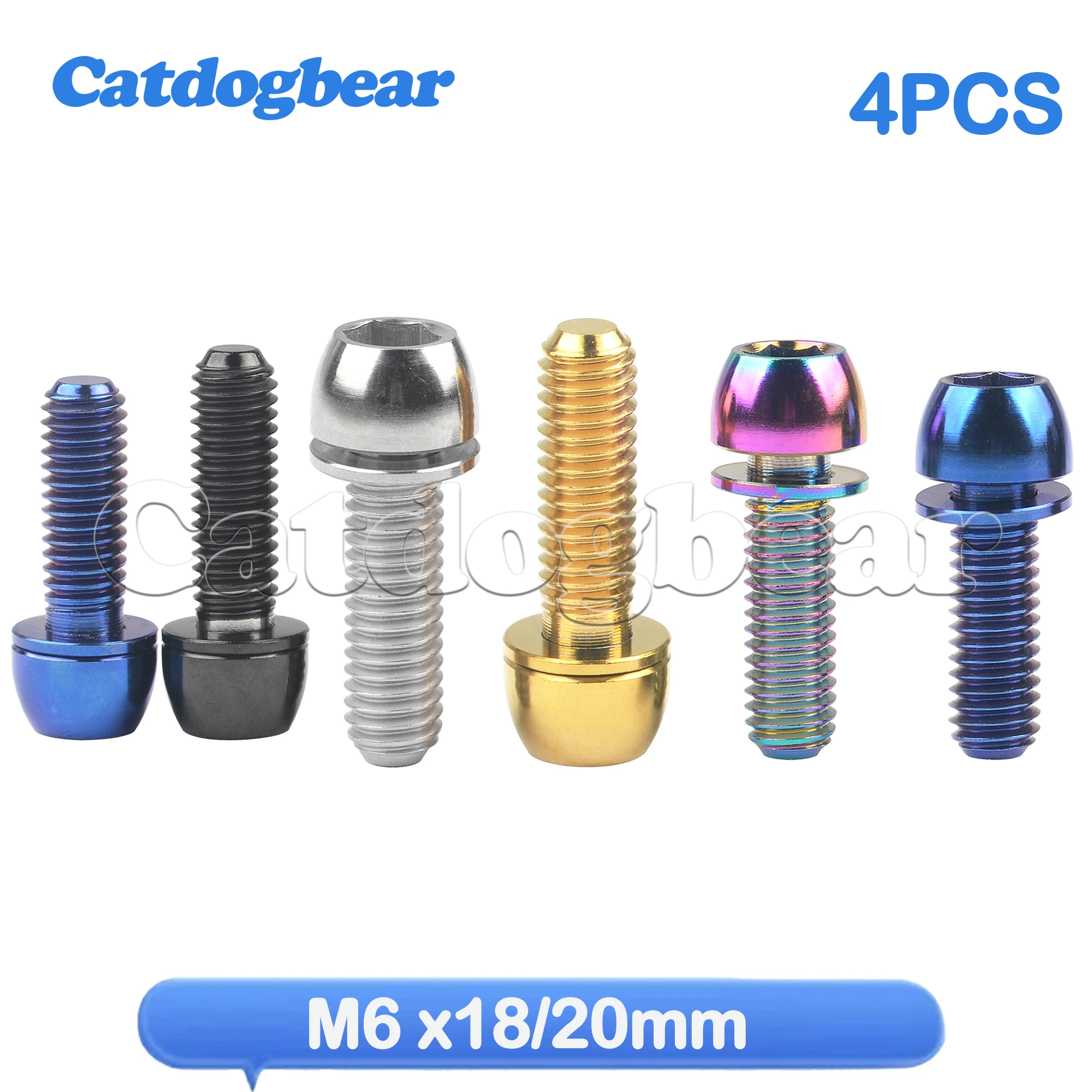 

Catdogbear Titanium Bolts 4PCS M6x16 18 20mm Half Round Head / Taper Screws with Washers For Bicycle Brake Fixing