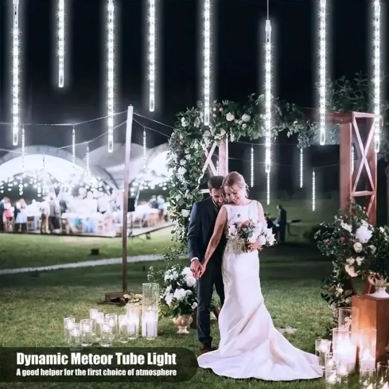 Luci natalizie a LED con pioggia di meteoriti ad energia solare per la decorazione domestica della festa nuziale dell'albero di Natale all'aperto del giardino