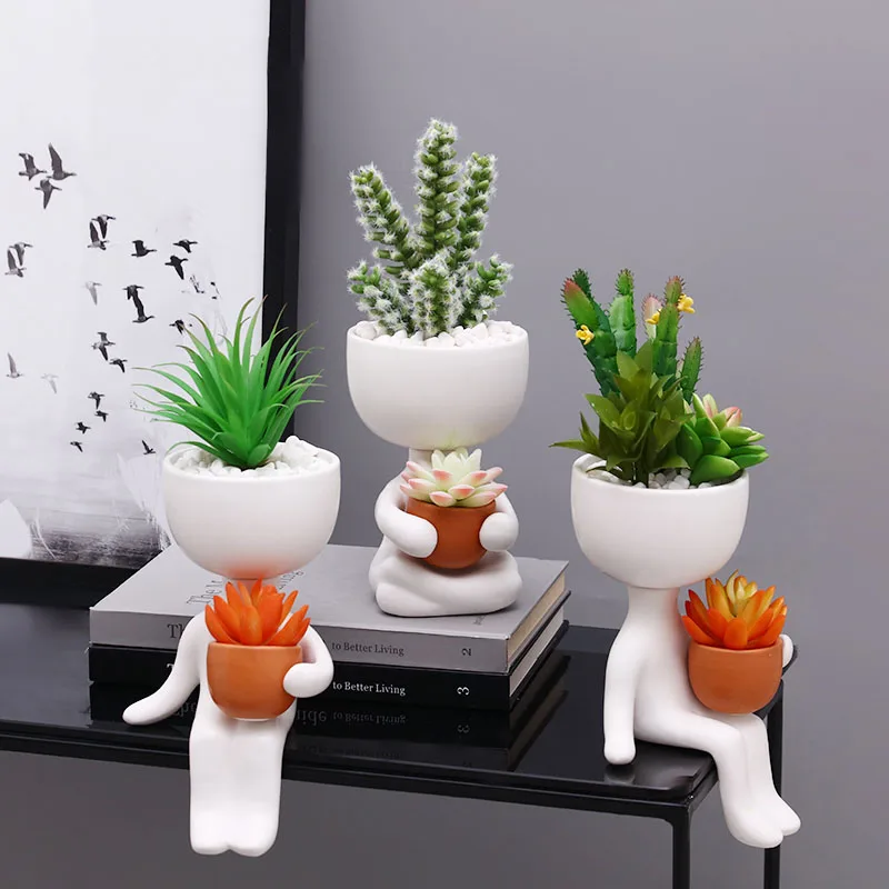 

Korean Ins Cute Figure Miniature Model Ceramic Flowerpot Bonsai Succulent Flower Pot Decoration Fairy Garden