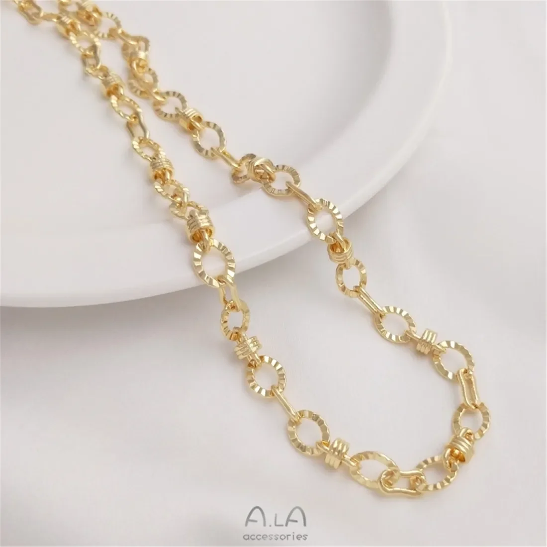 Korean Handmade Chain 14K Package Gold Batch Flower Rectangular Chain Round O Chain Diy Necklace Bracelet Jewelry Loose Chain