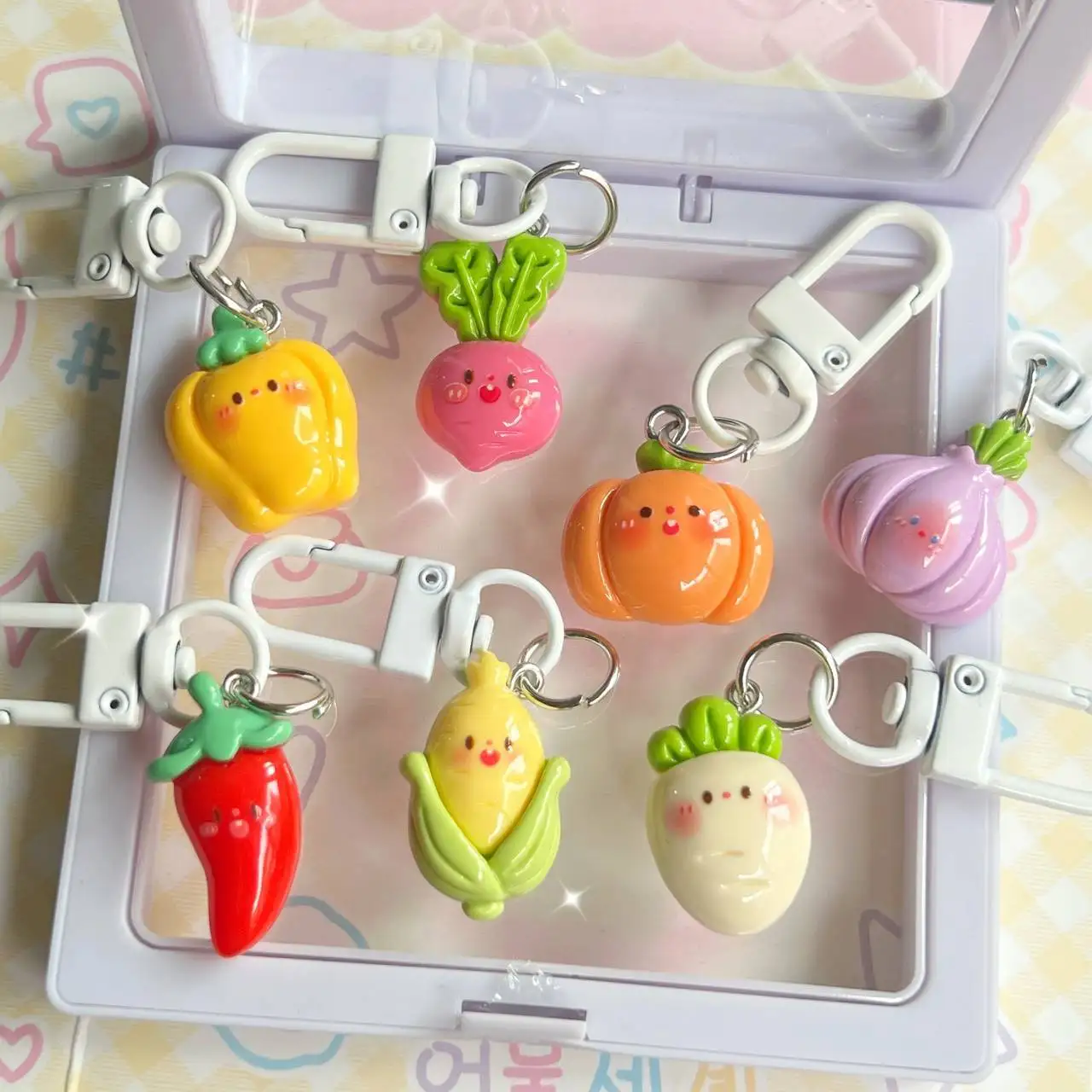 Kawaii Simulated Vegetable Keychain Colorful Carrot Corn Pepper Pumpkin Onion Resin Pendant Backpack Keyring Charm Jewelry Gift