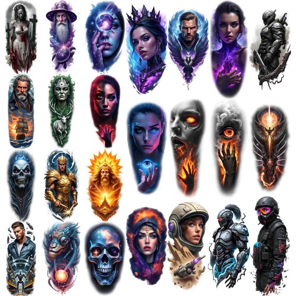 

9pcs Temporary Tattoo Spaceship Realistic Temporary Tattoos Electric Eye Astronaut Colorful Realism Cosmic Woman For Back