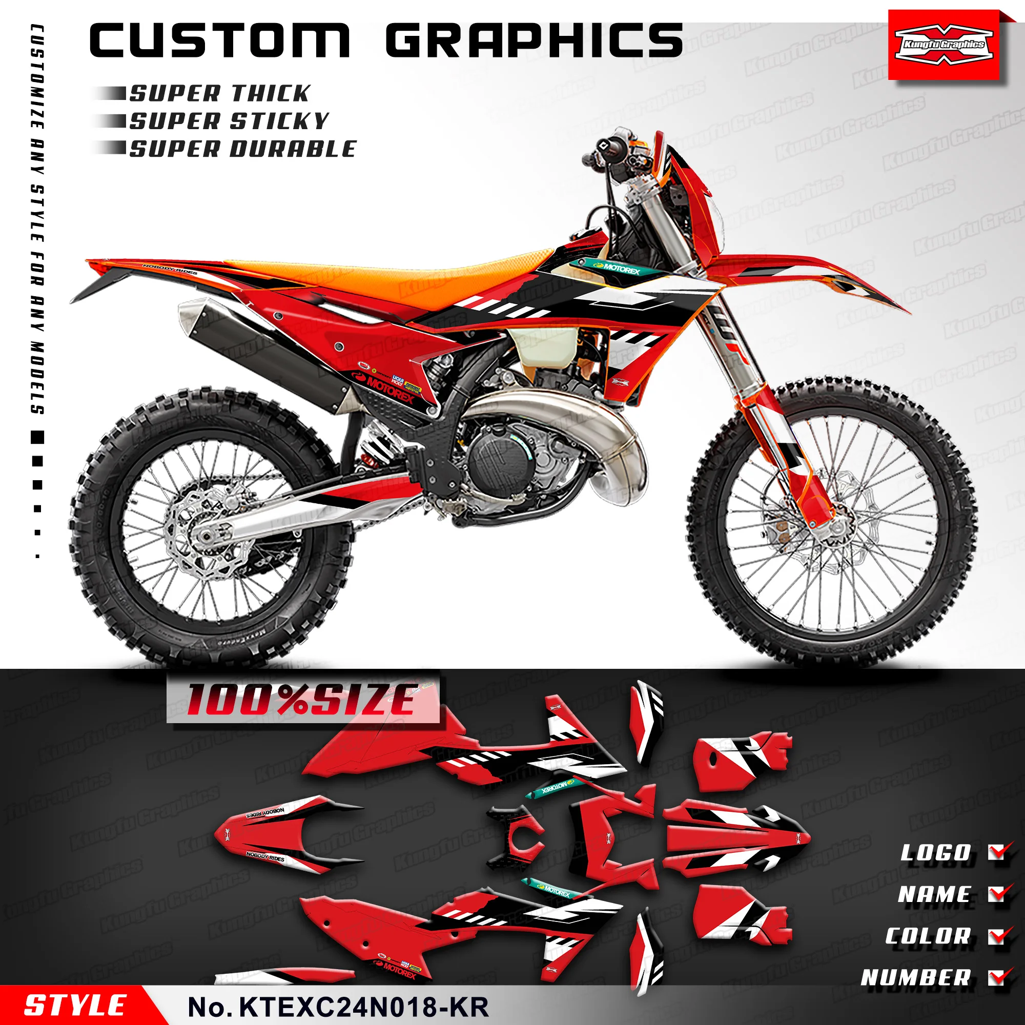 KUNGFU GRAPHICS Motorcycle MX Sticker Kit for KTM EXC EXC-F XC-W XCF-W 2024 / SX SXF 2023 2024 2025, KTEXC24N018-KR