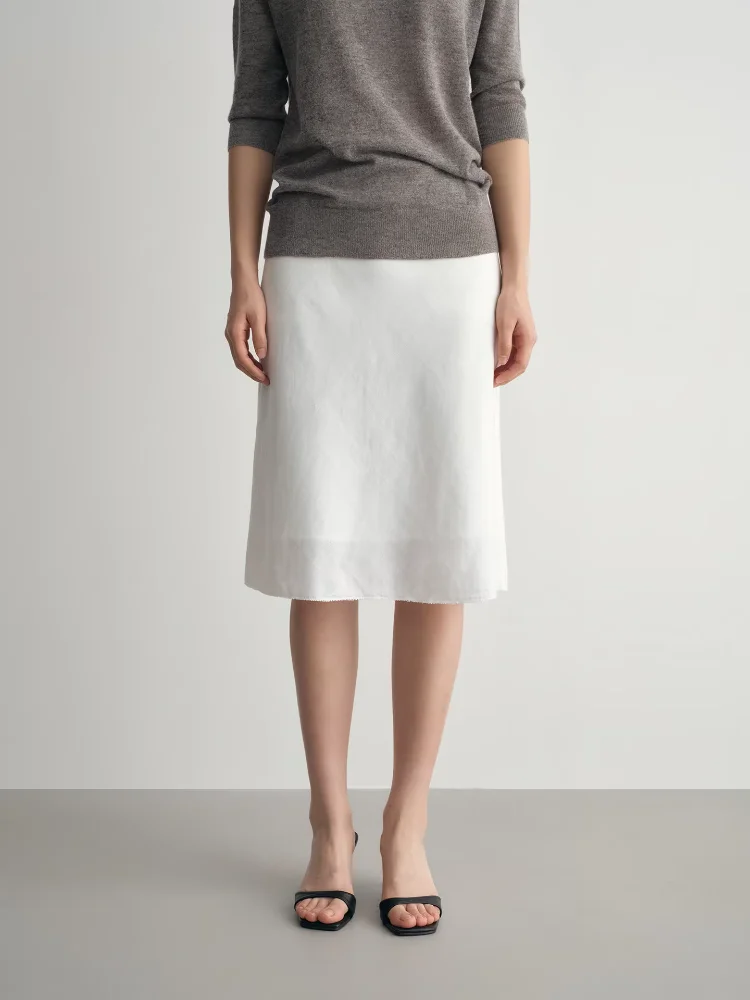 

2026 Summer New Style Women's Half Skirt White Linen Silk Five-Quarter Length A-Line Skirt Breathable High-End Feeling Skirt