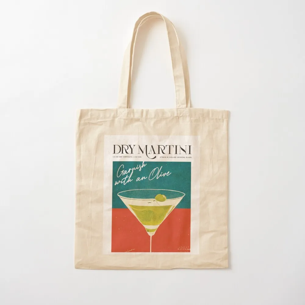 Martini Retro Cocktail Poster With Olive Bar Prints, Vintage Drinks, Recipe, Wall Art Tote Bag shopping trolley bag