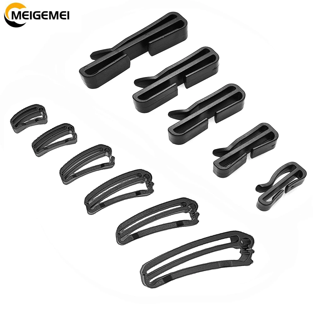 10 Pcs/Pack Quick Slip Keeper Buckle End Clip Slider Black For Molle Tactical Backpack Adjusting Strap Webbing 15-50mm