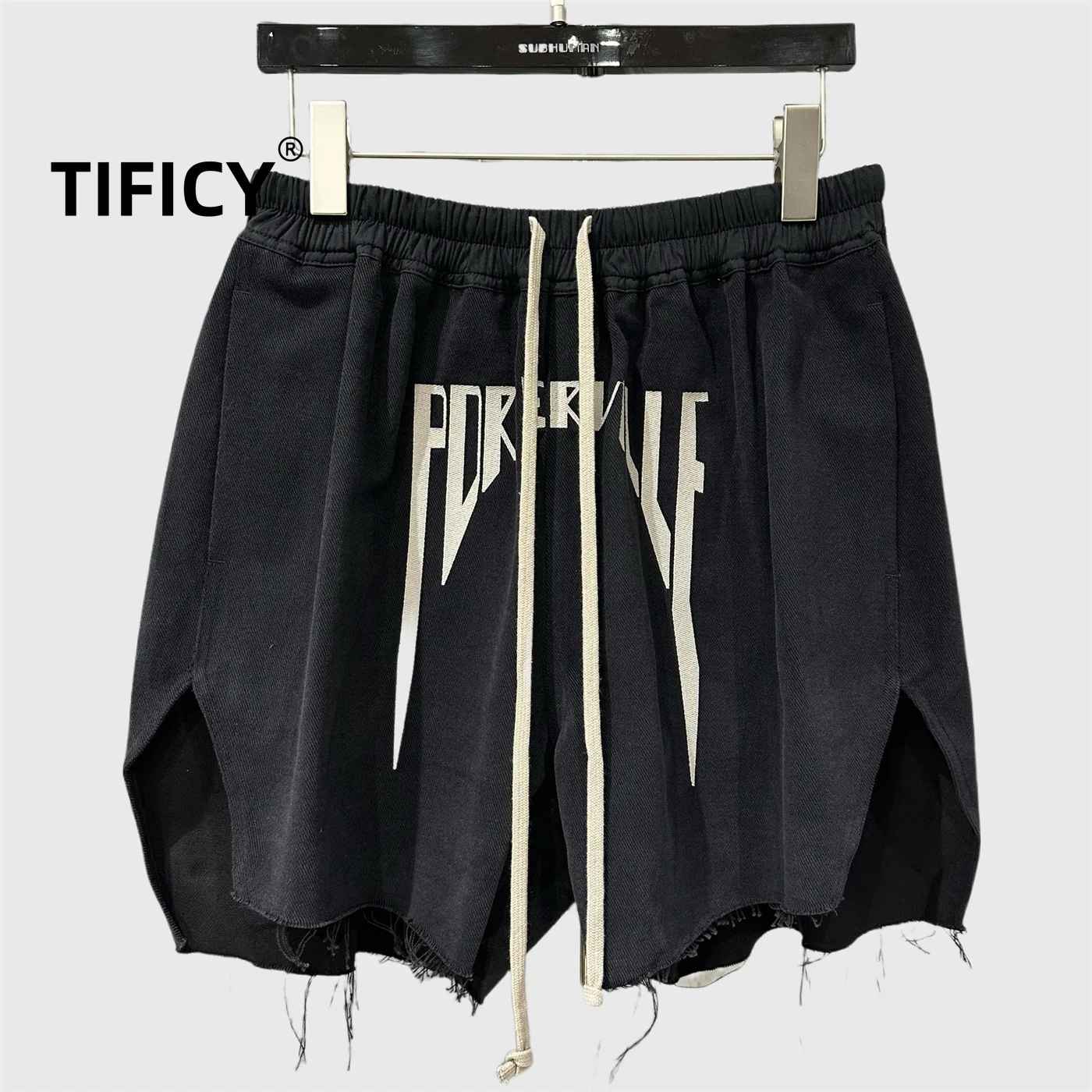 

High Street Spring and Autumn New High Fashion Heavy Industry Embroidered Letter Shorts Double Slit Hairy Edge Trendy Pants