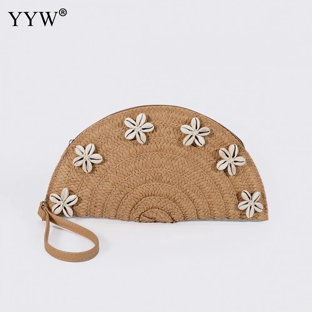 Corn Husk Weave Dinner Clutch Bag Women\'s Fashion Simple Solid Straw Large Purse Woman Summer Casual Vacation Ladies Wallet 2023