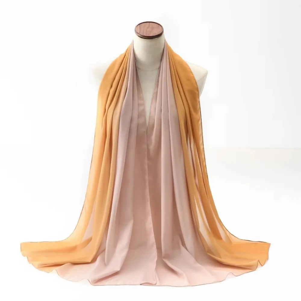 Elegant Chiffon Ethnic Style Scarf Gradient Color Long Islamic Turban Thin Echarpe Headscarf Female