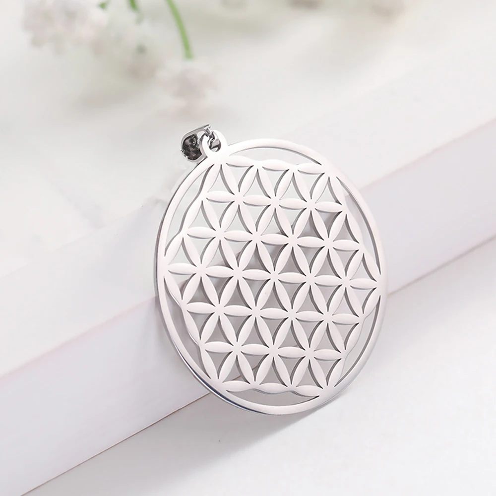 EUEAVAN 10pcs Flower of Life Charms Pendant for Necklace Stainless Steel Charm for Necklace Jewelry Making Mandal DIY Pendants