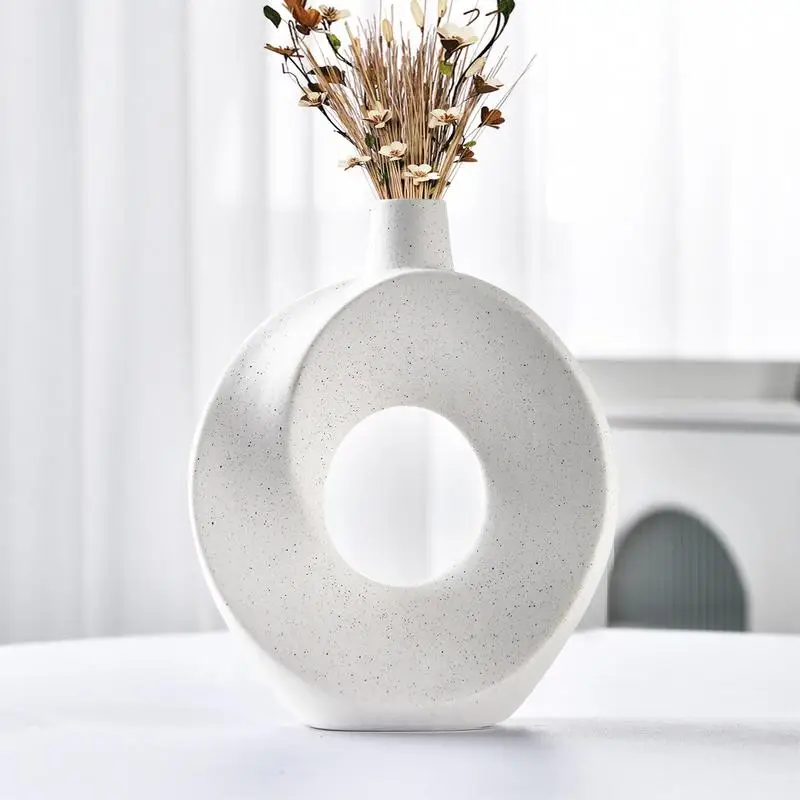 Donut Vase Modern Ceramic Hollow Donut Vase Decorative Circle Vase Boho Room Decor for Pampas Grass Flowers Dry Flowers