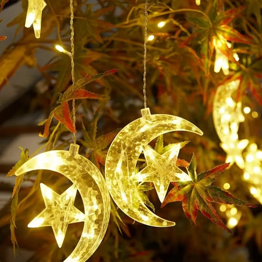 1PC 3.5M120LED Star Moon LED Light String,powered by 3AA batteries,excluding batteries,used for bedroom and Ramadan decoration ﻿