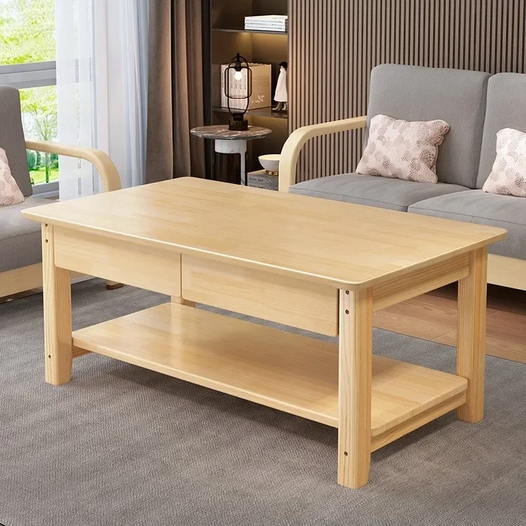 

Living room, log, solid wood, coffee table, high end, Chinese style, small apartment, double layer, storage