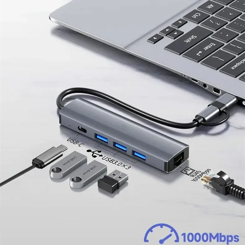 USB C HUB USB-C USB-A Multiport Adapter Type C USB 3.0 Data Transfer Gigabit Ethernet RJ45 Stacja dokująca do MacBooka Pro — zdjęcie produktu 4