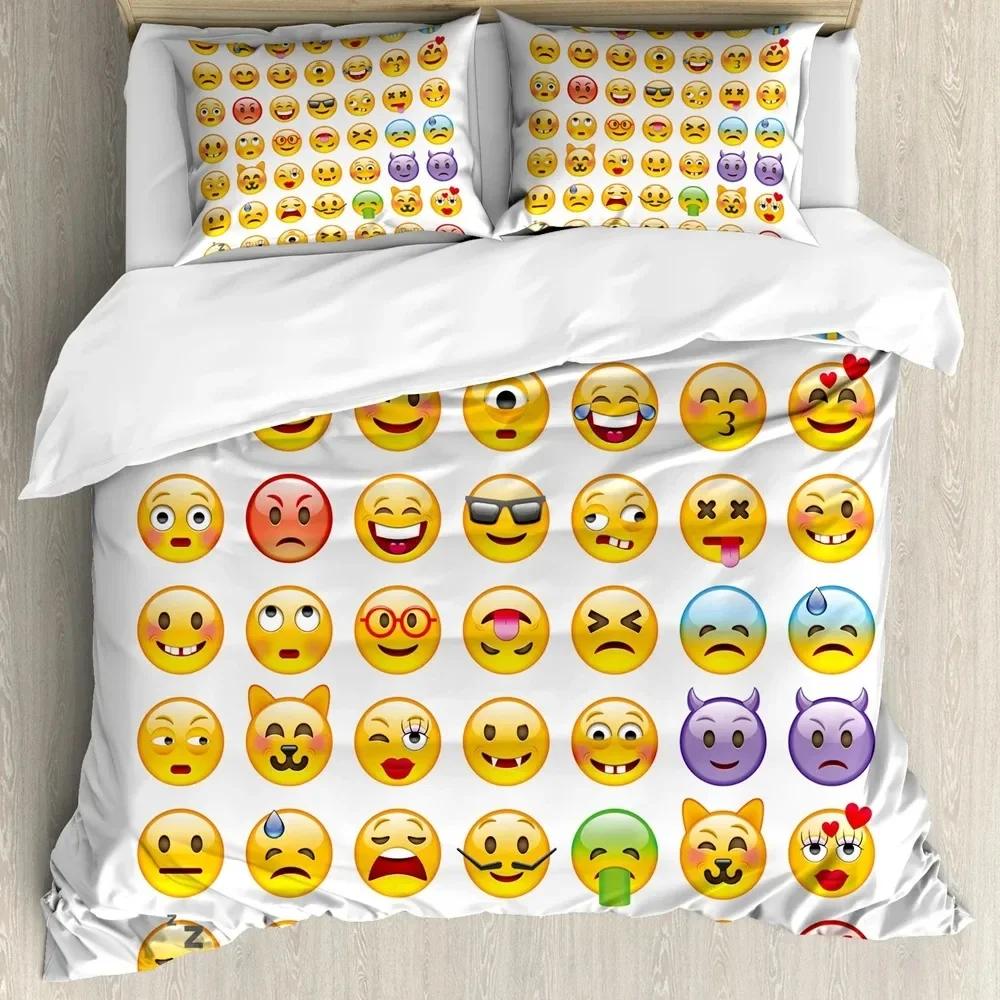 

Humor Duvet Cover Set,Many Emoticons Various Expressions Alien Vomiting Beaten Up In Love Vampire,Bedding Set King Size, Yellow