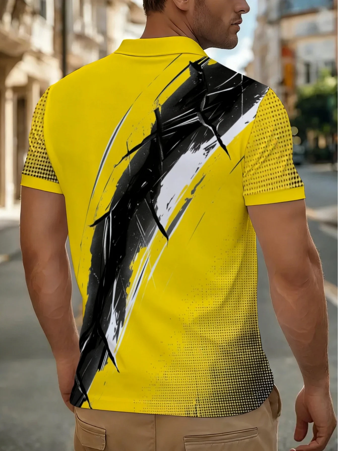 New men's short-sleeve polo shirt T-shirt, loose-fitting and tailored with printed patterns, versatile basic crew-neck top suita