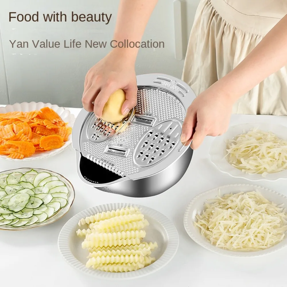 Durable 3-in-1 Vegetable Cutting Gadget Large Capacity with Grater Cover Vegetable Grater Vegetable Wash Basin Grater Drainer