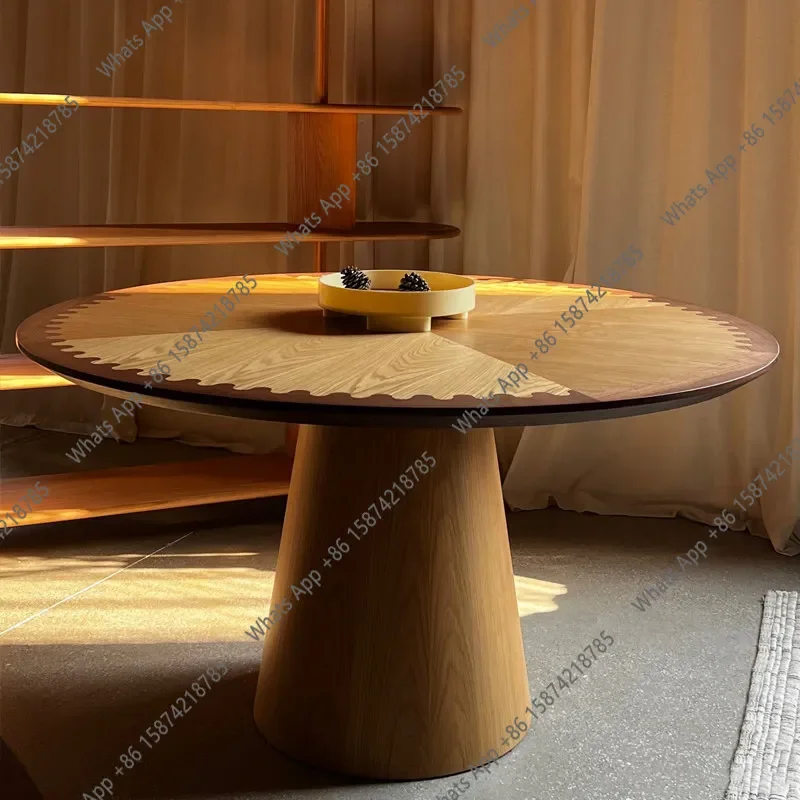 40 Medieval Solid Wood Round Dining Table Household Color Matching Simple Living Room Dining Table Art Round Table