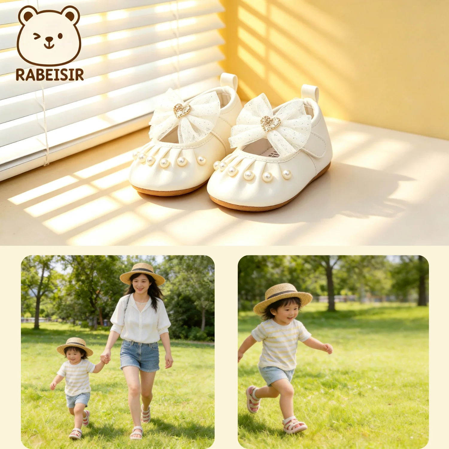 Perlenbesetzte, geraffte Babyschuhe mit Glitzerherz, Tüllschleife, Klettverschluss, leichte, weiche Sohle, Baby-Laufschuhe – Detail 1