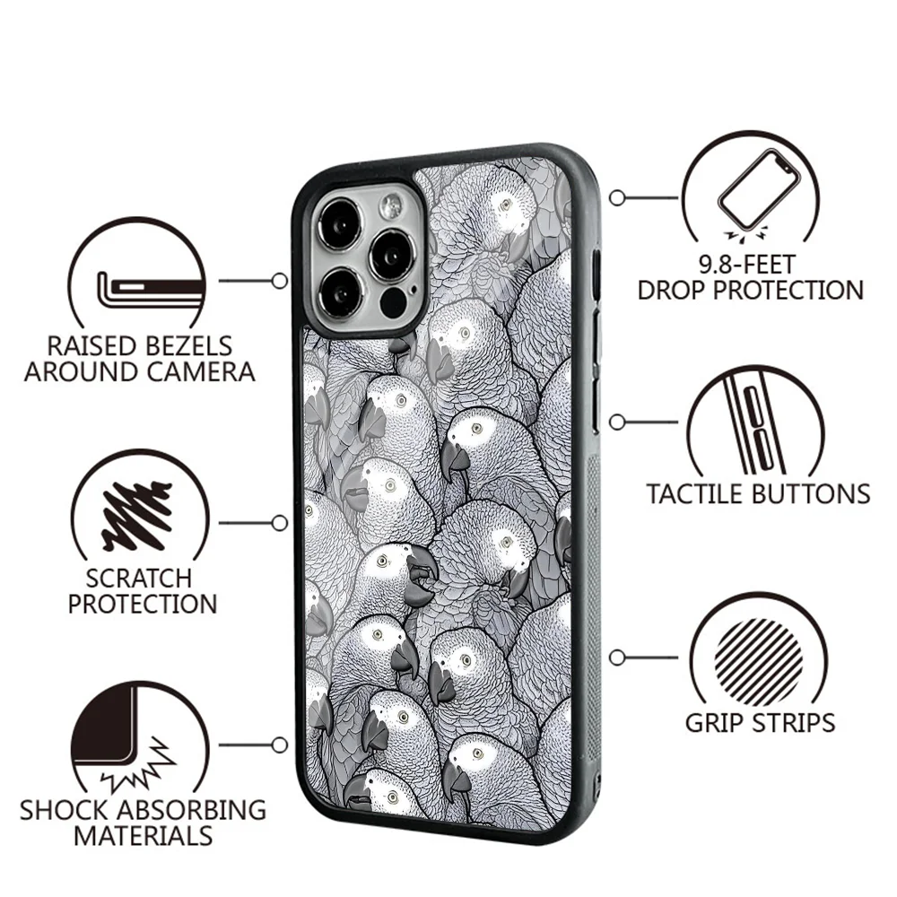 African Grey Parrots Phone Case For IPhone 11 12 13 14 15 Plus Pro Max Mirror Acrylic PC TPU Cover