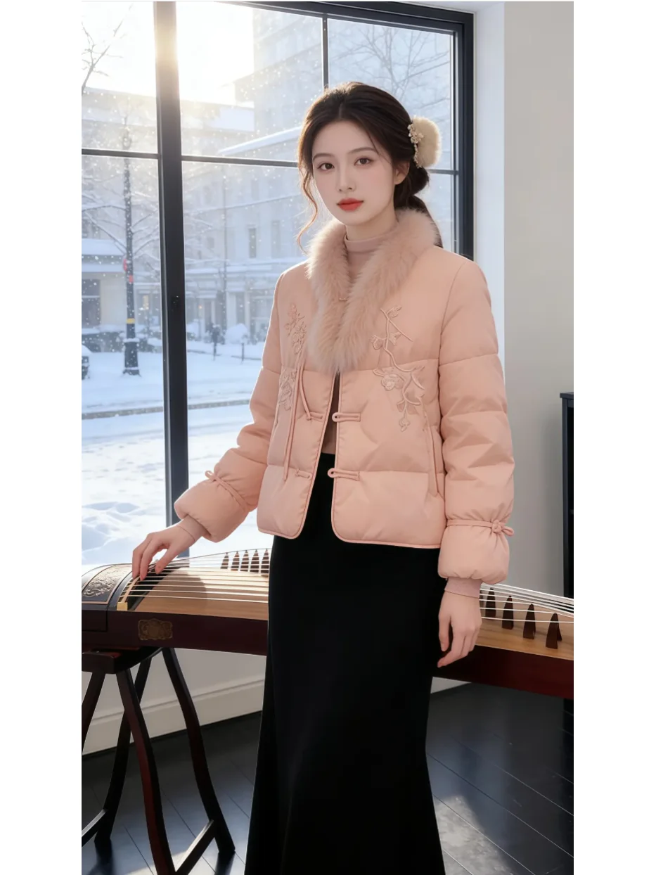 

Новая китайская хлопковая куртка с вышивкой на пуху, женская свободная верхняя одежда Ele Winter Faion, корейская версия Thiened