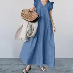 Large Size 3XL Casual Woman Denim Dress 2024 Summer Sleeve Short Sleeve Long Dresses Loose Oversized Maxi Dress Robe